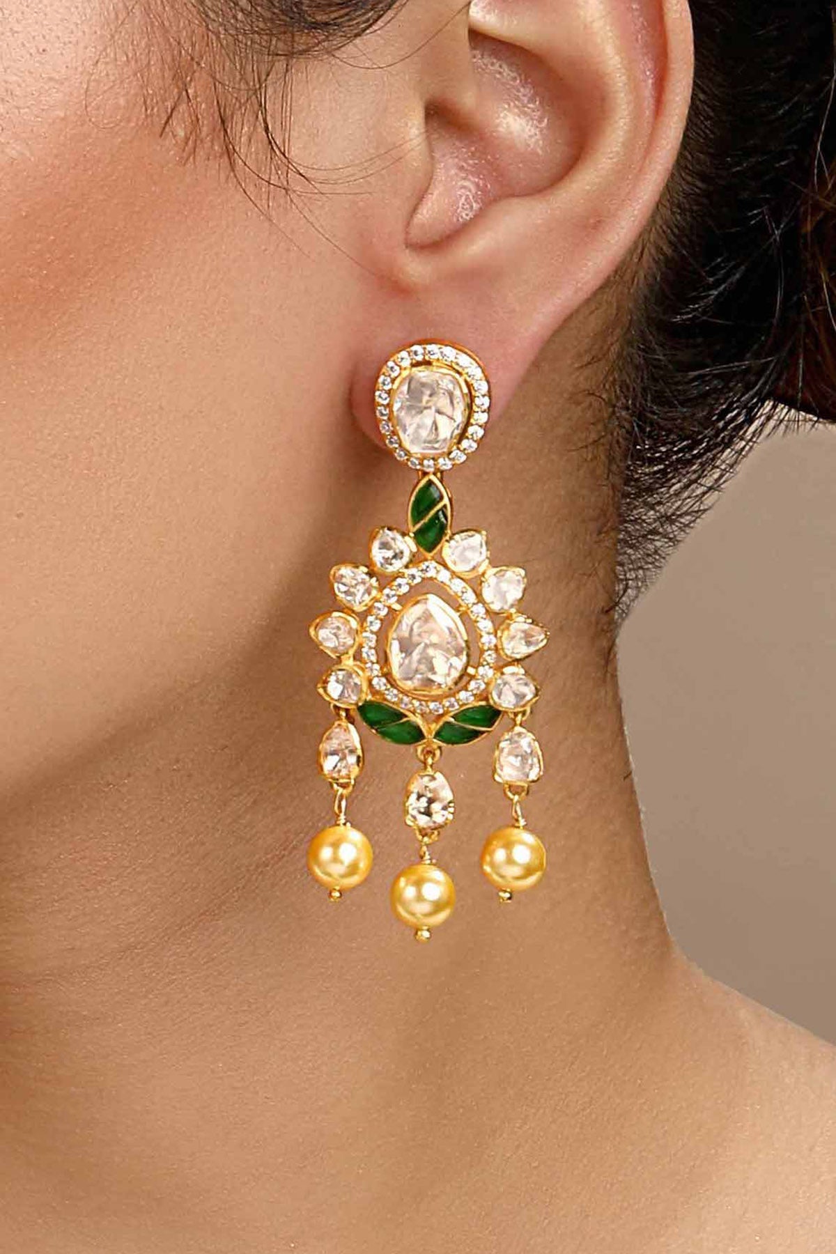 Buy Green Moissanite Polki Earrings by Sica for women online at ScrollnShops